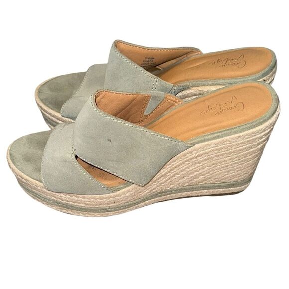 Crown Vintage Shoes - Crown Vintage Sage Green Wedges